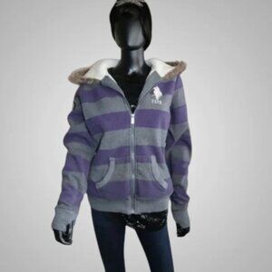 US Polo Assn. Junior's Striped Fleece Hooded Jacket w/Sherpa Lining (XL)